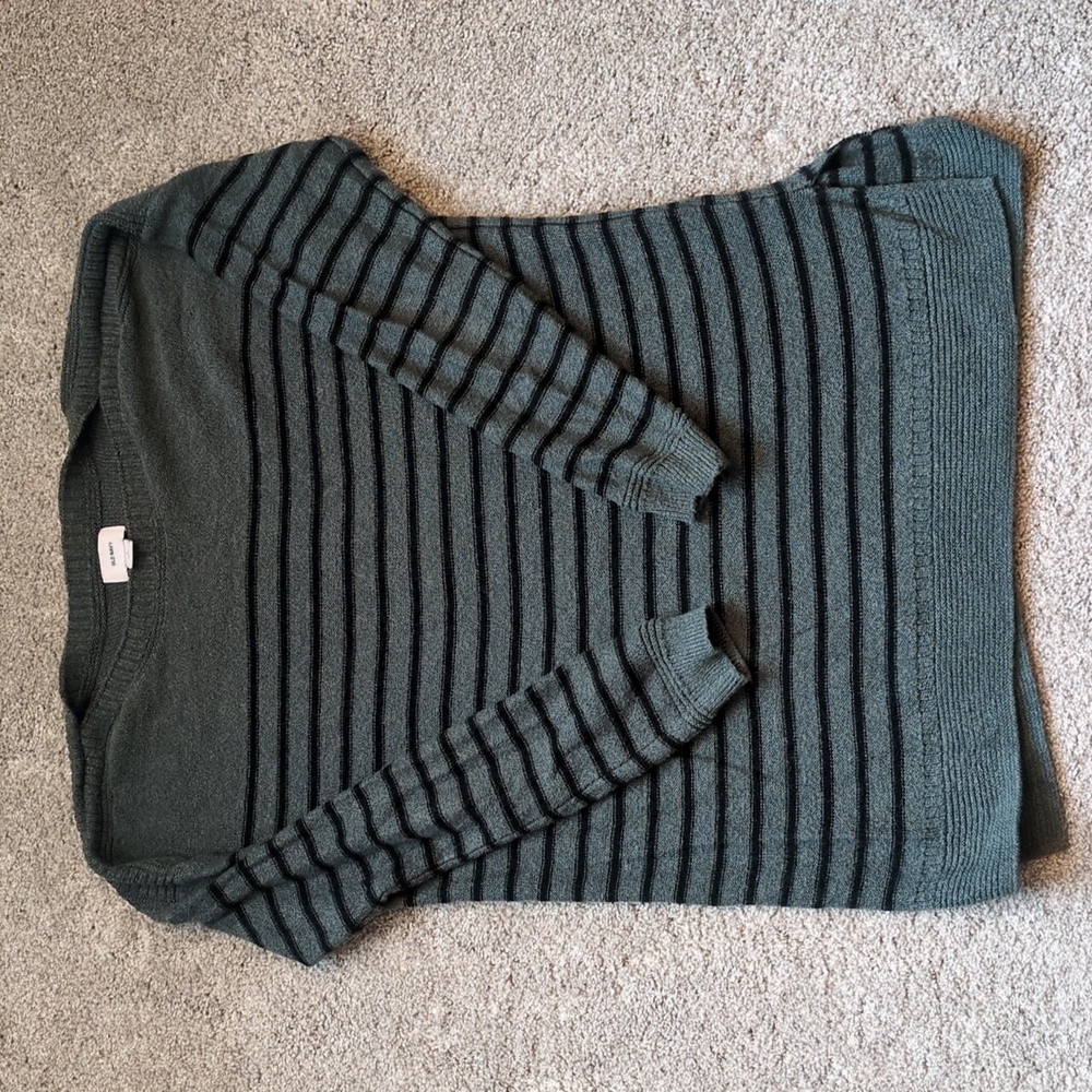 Old Navy green and black striped boatneck tunic sweater size medium